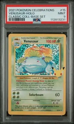 PSA 9 Venusaur #15/102 - Celebrations Classic Collection Pokemon Card Holo 2021 - Image 1