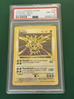 1999 Pokemon Base Set Shadowless Zapdos Holo 16/102 PSA 8 NM-MT - Image 1