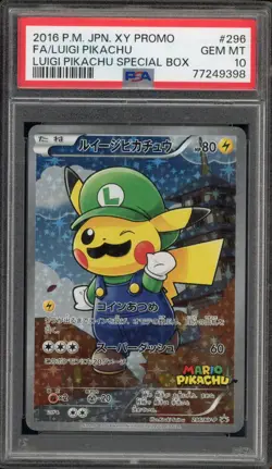 Pokemon Luigi Pikachu Special Bx. Japanese Full Art Promo 296/XY-P PSA 10 - Image 1