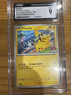 PIKACHU 2024 POKEMON BLACK STAR PROMOS WORLD CHAMPIONSHIPS 190 CGC 9 MINT - Image 1