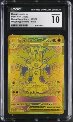 CGC 10 Mega Lucario EX 188/132 Mega Evolution Hyper Rare Holo Pokemon - Image 1