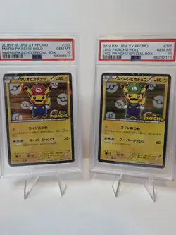 2016 Pokemon XY Promo Card #293 and 295 Mario, Luigi, Pikachu PSA 10 - Image 1