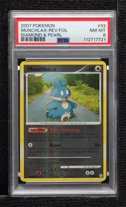 Munchlax Reverse Foil Pokemon Diamond & Pearl Base Set PSA 8 2007 - Image 1