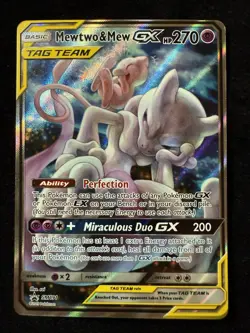 Pokemon MEWTWO & MEW GX SM191 Tag Team Black Star Promo Full Art Holo - Image 1
