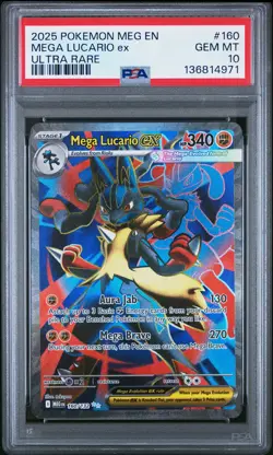 2025 POKEMON MEG EN-MEGA EVOLUTION ULTRA RARE #160 MEGA LUCARIO EX PSA 10 - Image 1