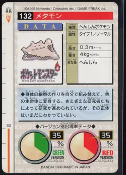Ditto No. 132 Green Bandai Carddass Series 1-2 G 1996 Pokemon Japanese LP - Image 3