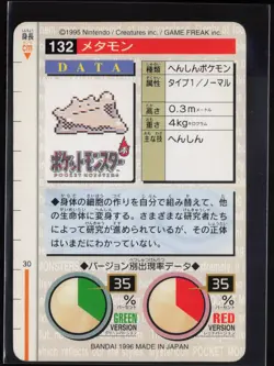 Ditto No. 132 Red Bandai Carddass Series 1-2 R 1996 Pokemon Japanese NM - Image 3