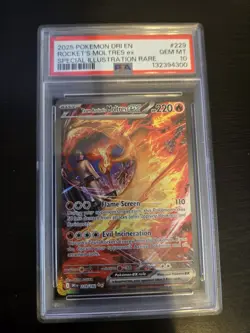 2025 Pokemon Destined Rivals Team Rockets Moltres Ex SIR PSA 10 - Image 1