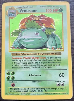 Shadowless Venusaur 015/102 Pokemon TCG WOTC Base Set Holo Moderately Played MP - Image 1