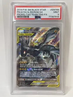 PSA 9 MINT Pikachu & Zekrom GX Pokemon TCG Black Star Promo SM168 - Image 1