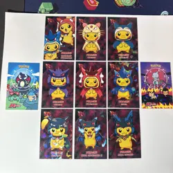 New! Pikachu Poncho Set Red Cracked Ice Team Rocket Database 2 Bonus Cards! - Image 1