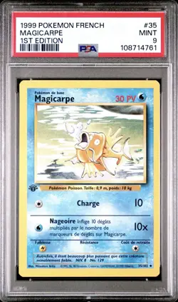 1999 Pokemon FRENCH 1st Edition Base Set Magicarpe-Magikarp 35/102 PSA 9 MINT - Image 1