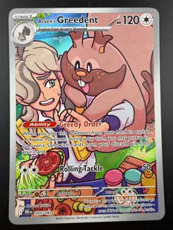 Pokemon TCG Arven's Greedent 205/182 Destined Rivals Illustration Rare NM - Image 1