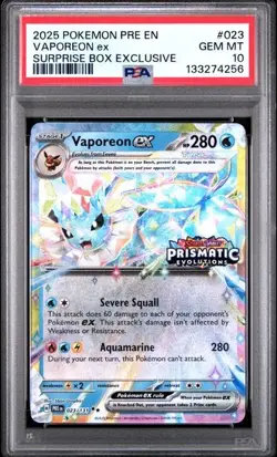 PSA 10 - 2025 Pokemon Prismatic Evolutions Suprise Box VAPOREON EX #023 (4256) - Image 1