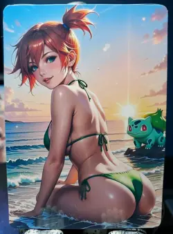 1/1 Only 1 Made Misty Bulbasaur Pokemon Beach Customs Waifu Card Size 5x3.5 - Image 1