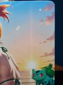 1/1 Only 1 Made Misty Bulbasaur Pokemon Beach Customs Waifu Card Size 5x3.5 - Image 3