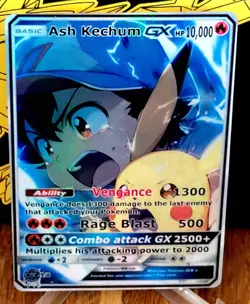 Pokemon Ash Kechum GX Anima Waifu Doujin ACG DIY Trainer Full Art Card Holo - Image 1