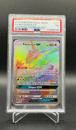 Pokemon Rayquaza GX 177/168 - Secret Rainbow Rare Celestial Storm 2018 PSA 7 NM - Image 1