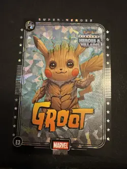 Groot (Pikachu) #E3 - Green Holo - Heros & Villains Flash Edition Pokemon(40) - Image 1