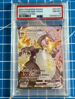 2021 Pokemon Sword & Shield Shining Fates SV107 Charizard VMAX PSA 8 Mint - Image 1