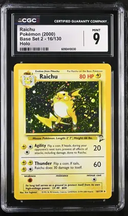 CGC 9 MINT Raichu 2000 Base Set 2 16/130 Holo Pokemon Card - Image 1