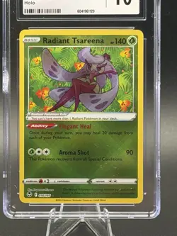 CGC 10 Pristine Radiant Tsareena 016/195 SWSH Silver Tempest Holo Pokemon Card - Image 3