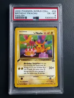 2000 Pokemon World Collection Birthday Pikachu #24 PSA 6 EX-MT Promo Rare - Image 1