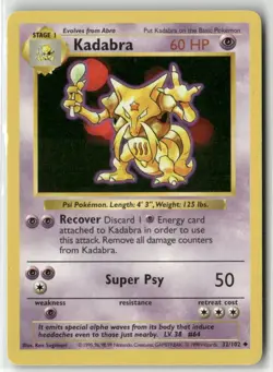 1999 Pokemon Classic - Base Set Vintage SHADOWLESS WotC Kadabra #32/102 - Image 1