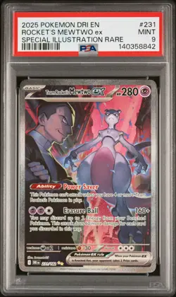 2025 POKEMON DRI EN-DESTINED RIVALS #231 TEAM ROCKET'S MEWTWO EX PSA 9 - Image 1