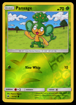 Pokemon Card Burning Shadows Pansage 12/147 Reverse Holo Common - NM - Image 1