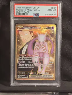 Destined Rivals Gold Team Rockets Mewtwo EX Hyper Rare Card 240/182 PSA 10 - Image 1