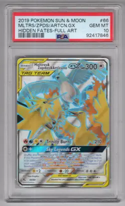 Pokemon Sun & Moon Hidden Fates Full Art Card #66 Moltres/Zapdos/Articuno PSA 10 - Image 1