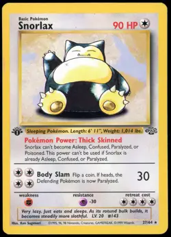 1999 Pokemon TCG Snorlax Jungle Card 27/64 1st Edition Rare Non Holo MP - Image 1