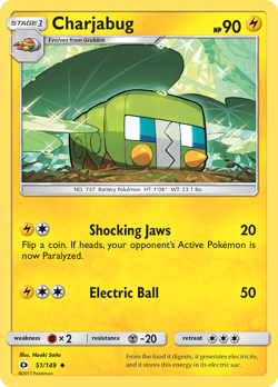 POKEMON Sun and Moon (Base Set) : REVERSE HOLO - CHARJABUG 51/149 LP - Image 1