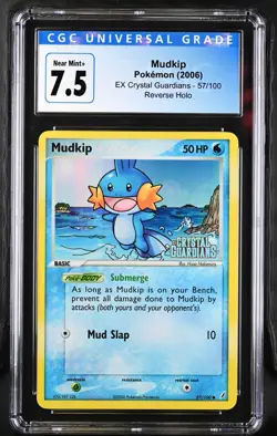 CGC 7.5 NM+ Mudkip 57/100 EX Crystal Guardians Stamped Reverse Holo Pokemon 2006 - Image 1