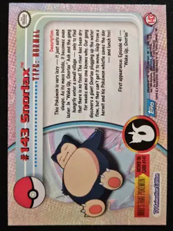 Snorlax #143 Topps Blue Label TV Animation Edition Holo Pokemon TCG 1999 NM - Image 2