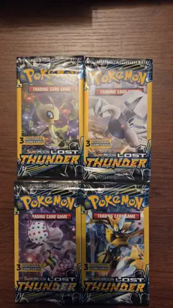 Pokemon Sun & Moon Lost Thunder Booster Pack 4x3 Cards Celebi Lugia English - Image 1