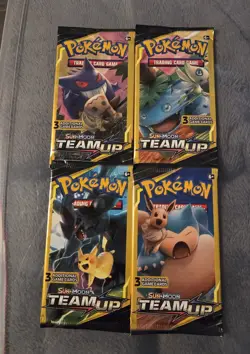 Pokemon Sun & Moon Team Up Booster Packx4-3 Card packs all 4 for Pack Art - Image 1