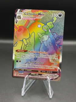 Pokemon TCG Garbodor VMAX 216/203 Evolving Skies Secret Rainbow Rare Holo Card - Image 1