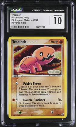 CGC 10 GEM MINT Trapinch EX Legend Maker 67/92 Reverse Holo STAMPED Pokemon Card - Image 1