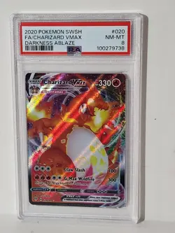 2020 Pokemon Charizard VMAX Full Art PSA 8 Darkness Ablaze #020 SWSH - Image 1