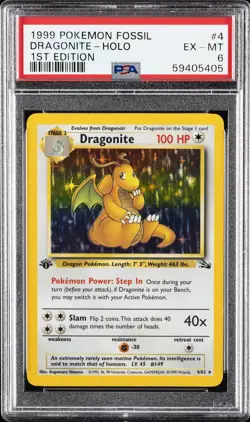 1999 POKEMON FOSSIL 1ST ED #4 DRAGONITE-HOLO PSA 6 - Image 1