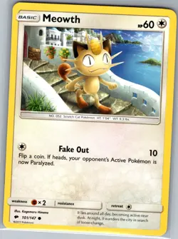 Meowth 101/147 Non Holo SM - Burning Shadows - Pokemon Card - NM - Image 1