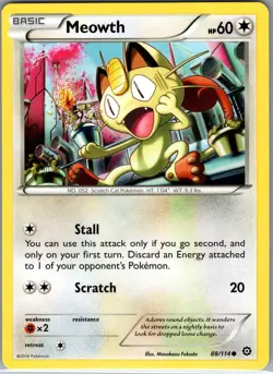 Meowth 88/114 Non Holo XY - Steam Siege - Pokemon Card - NM - Image 1