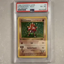1999 Pokemon Base Set 1st Edition Hitmonchan #7 Holo PSA 6 EX-MT RARE - Image 1