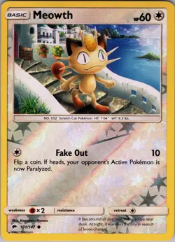 Meowth 101/147 Common - Pokemon TCG SM: Burning Shadows - Reverse Holo (NM) - Image 1