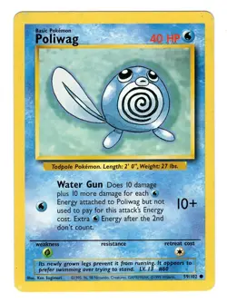 Pokemon TCG Poliwag Base Set 59/102 Unlimited Regular Common Card WOTC LP-NM - Image 1