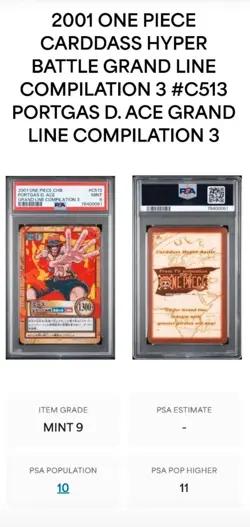 2001 One Piece Carddass Hyper Battle Ace C513 Grand Line PSA 9 Mint - Image 5