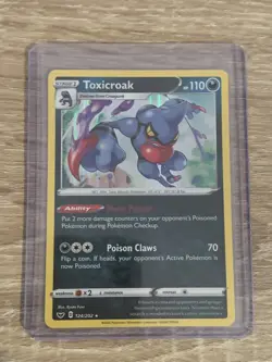 SHIPS SAME DAY Pokemon Card Toxicroak 124/202 Holo Stage 1 Dark Type Rare 2020 - Image 1