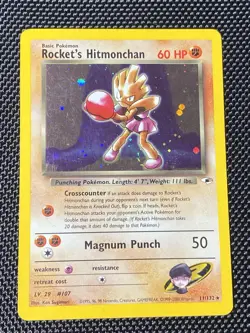Rocket's Hitmonchan 11/132 Swirl Gym Heroes 2000 Holo Rare WOTC Pokemon Card TCG - Image 1